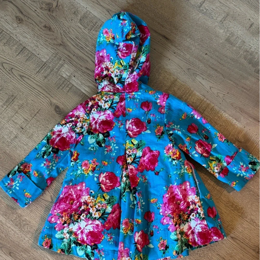Maria Elena Toddler Floral Hooded Coat Blue Pink 2T Spring Jacket
